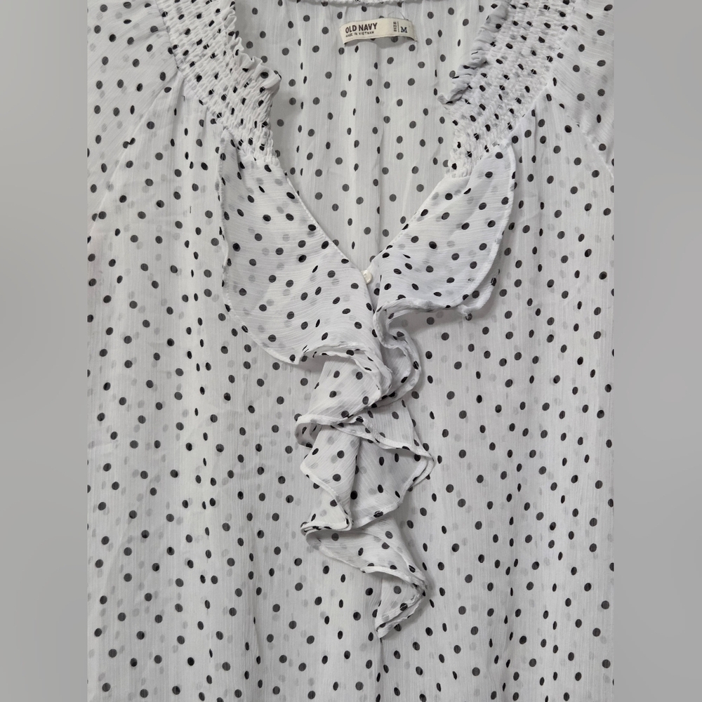 Old Navy White Polka Dot Blouse Size M - Picture 6 of 12